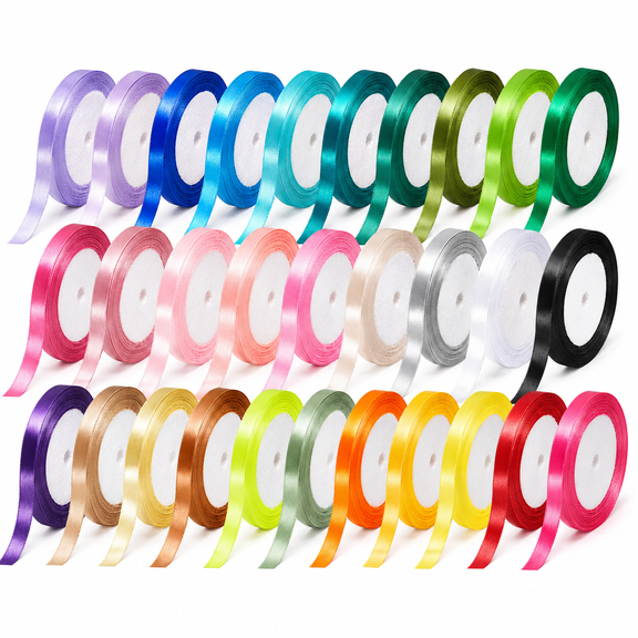 Shuimiao 30 Colors Satin Ribbon Set, 3/8 Inch 25 Yards per Roll (750 Yards Total), Double Faced Craft Ribbon Assortment for Gift Wrapping, Hair Bows, DIY Crafts, Party Decorations, Wedding Supplies