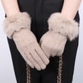 thumbnail image 2 of Women's Winter Touchscreen Gloves, Fleece Lined Thermal Gloves with Furry Cuffs, Double-Layer Thick Warm Gloves for Outdoor Skiing, Cycling and Driving Khaki, 2 of 7