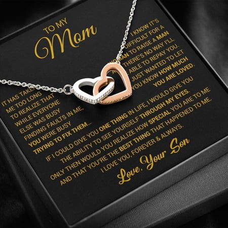 To My Mom Mama From Son Birthday Special Message Necklace, A Meaningful Necklace Perfect For Anniversaries Birthdays Valentine V1934, Multi Interlocking Heart Necklace