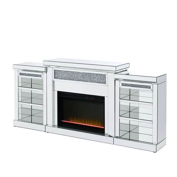 Acme Furniture  Noralie Side Pier, Mirrored & Faux Diamonds Fireplace