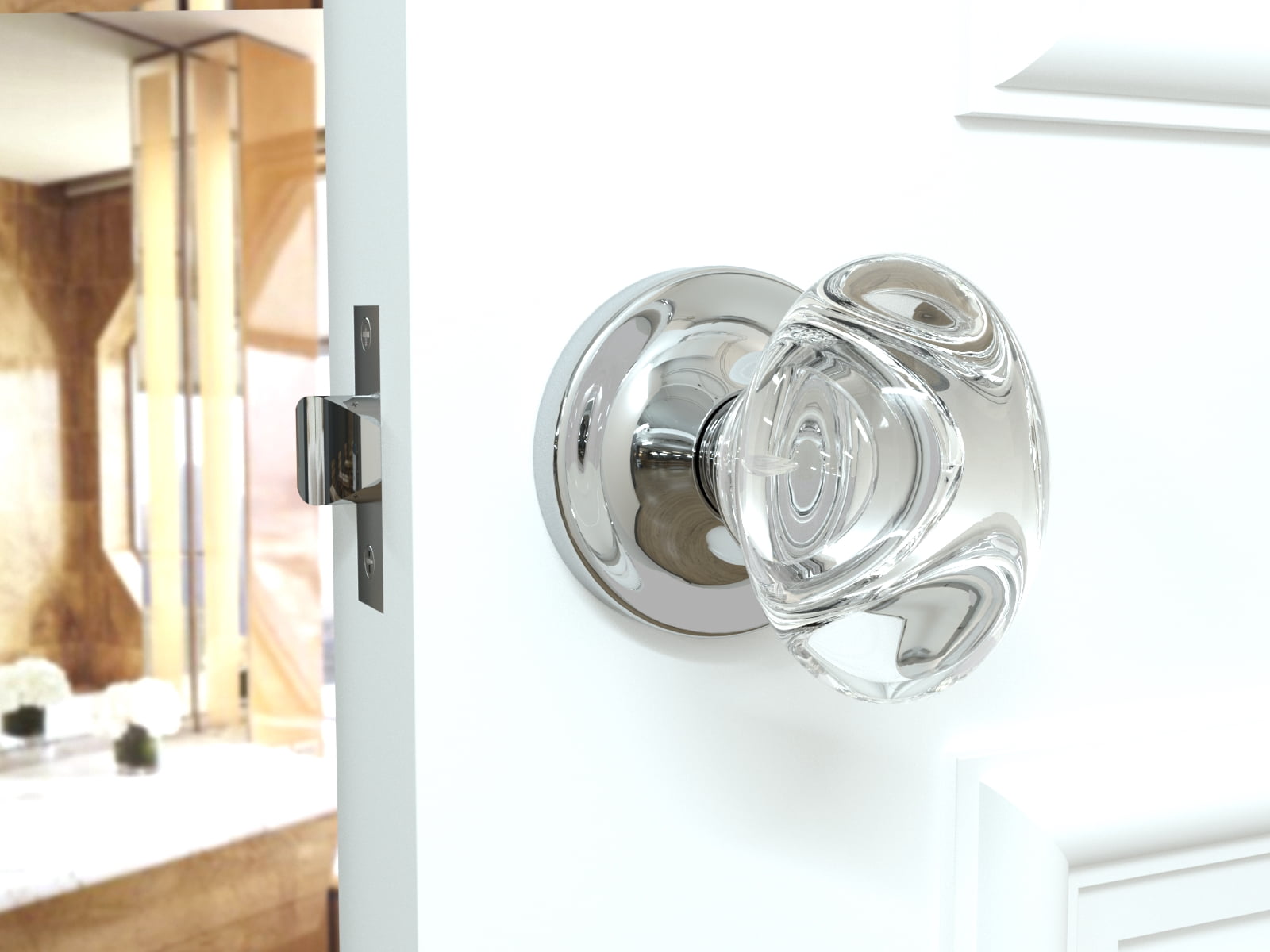 Privacy Oval Egg Crystal Door Knobs Polished Chrome Round Rosette