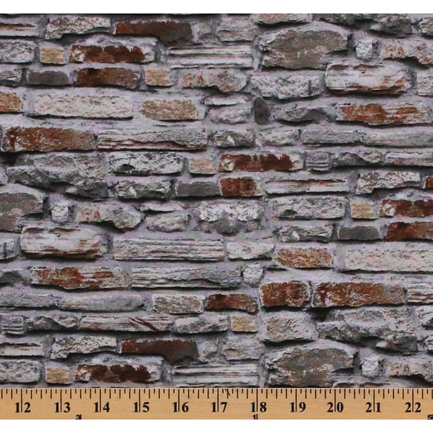 Cotton Rocks Stones Bricks Landscapes Nature Scapes Fabric Print By The Yard 21388 92 Com - Stone Wall Cotton Fabric