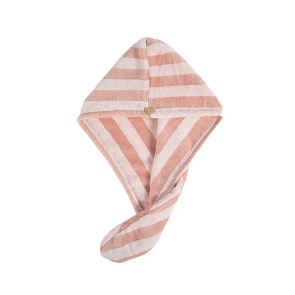 Leodye 1PCS Striped Fleece Hair Drying Towel, Thick High Absorbent Texture, Quick Dry Hair Wrap for Women Shower Daily Use -25.6×9.8×0.79in