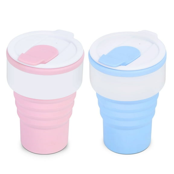 Syenll Collapsible Coffee Cup, 2 Pack 12oz Silicone Travel Mug with Lids, Reusable Camping Drinking Cup for Outdoor Sports