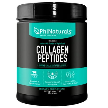 Phi Naturals Hydrolyzed Collagen Peptides, Unflavored 1lb (NEW IMROVED FORMULA)
