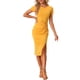 thumbnail image 2 of Vestido de frente retorcido INSPIRE CHIC para mujeres, cuello redondo, manga corta, vestido de corte ajustado, amarillo L, 2 of 5