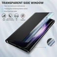 thumbnail image 2 of Phone Case for Samsung Galaxy S23 5G Case, Smart Clear View Window Luxury Slim Mirror for Galaxy S23 Case with Kickstand, Leather Hard PC Flip Shockproof Protective Cover Samsung S23 Case, Black, 2 of 7