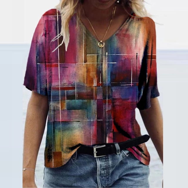 Pntutb Moda Mujer Verano Impreso Manga Corta Cuello Redondo Camiseta Casual Camisetas Pntutb Pntutb-1864
