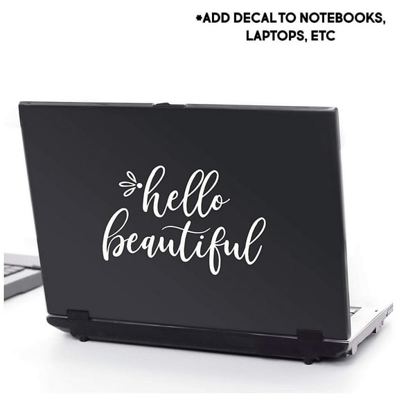 Hello Beautiful Motivational Vinyl Lettering Wall Decal Sticker (Cursive 4.5" H x 7" W, White)