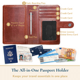 thumbnail image 3 of ComfiTime Passport Holder – RFID Blocking Passport Wallet for Cash, Travel Wallet Passport Cover with Vaccine Card Holder for Men/Women, Waterproof PU Leather Passport Case, Brown, 3 of 11
