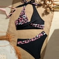 thumbnail image 5 of XUNKUSGA Bikini Sets for Women Trendy Color Block Halter V Neck High Waisted Twist 2 Piece Women's Bikini Sets Soft Stretchy Womens Bathing Suits,Blue,M, 5 of 8