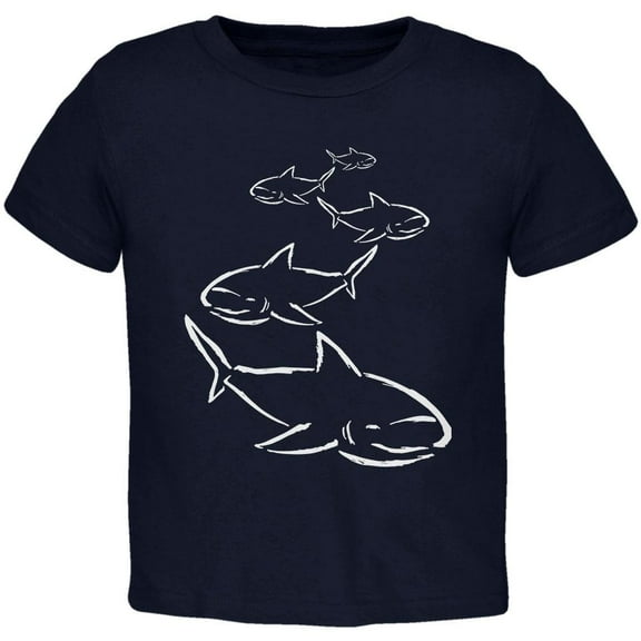 Shark Hunting Line Handdrawn Toddler T Shirt Navy 2T
