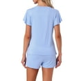 thumbnail image 3 of INSPIRE CHIC Women's Lounge Set Soild Sleepwear Short Sleeve Top and Shorts Pajama Set with Pockets L Blue, 3 of 5