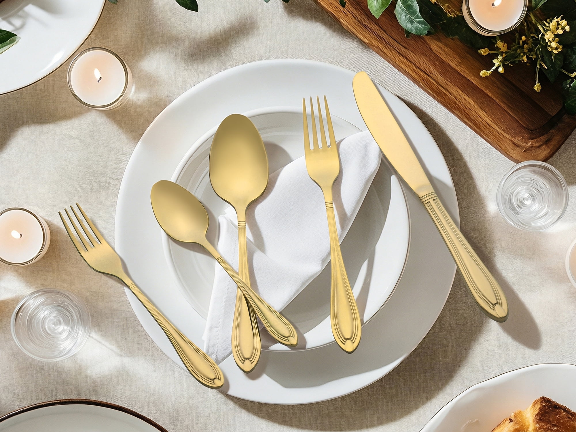 Unique Bargains 20 Pieces Stainless Steel Flatware Silverware Set Gold