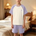 thumbnail image 6 of Amidoa Boys 2 Piece Outfits Summer Clothes Cute Printed T Shirt Graphic Short Sleeves Casual Shorts Kids Clothing Sets Purple Size 5T, 6 of 6