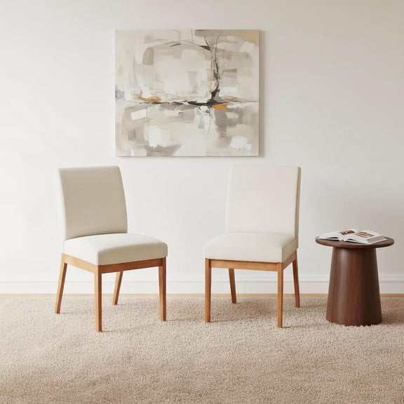 GVN Set of 2 Armless Upholstered Dining Chairs with Rubber Wood Legs, Side Chairs for Kitchen, Dining Room, Cafe, Beige