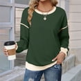 thumbnail image 4 of Sudadera Informal de Larga para Mujer, Cuello Redondo, Holgada, , con Ribete en Contraste. Verde L, 4 of 9