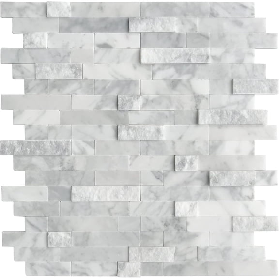 5-Sheet Peel and Stick Mosaic Natural 3D Stone Self Adhesive Marble Tiles, 11.5" x 10.7" Stick on Backsplash for Kitchen Bathroom Fireplace Vanity, Mixed Gray