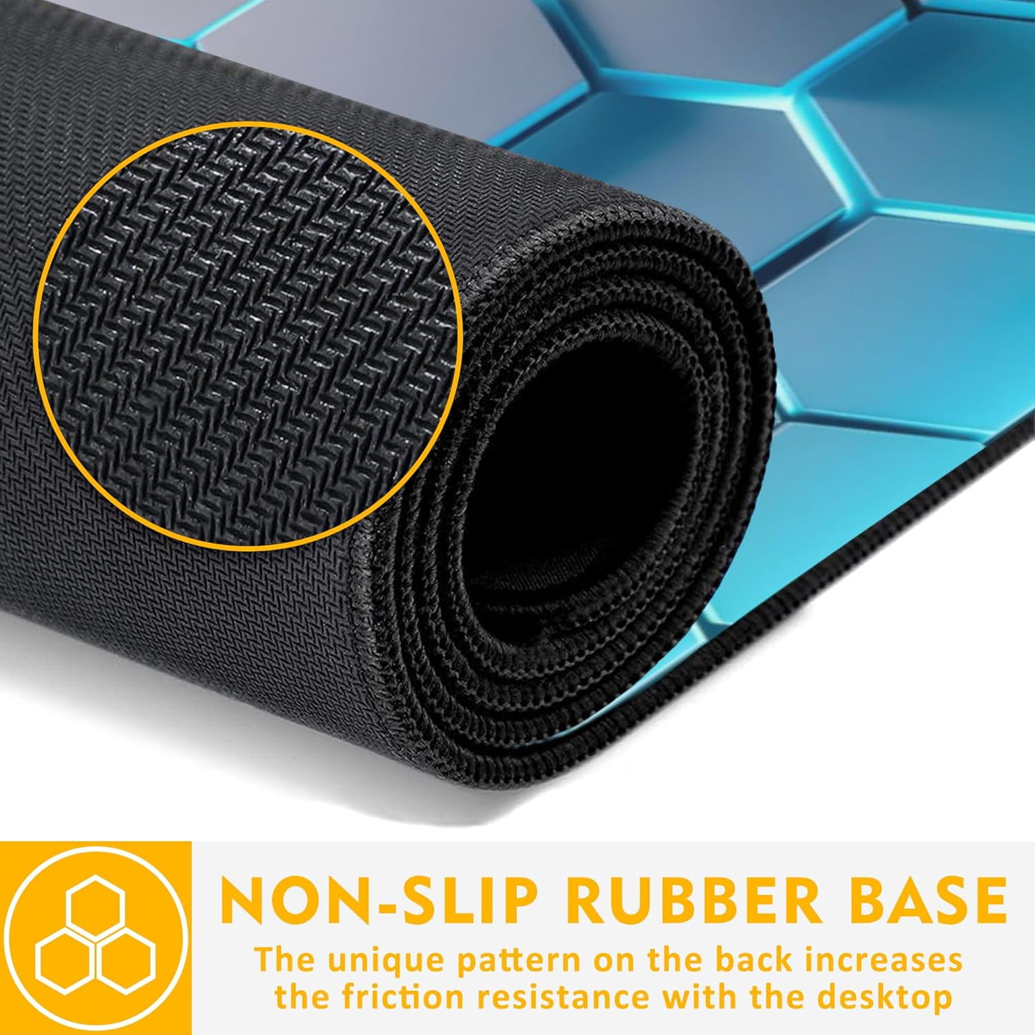Gaming Mouse Pad,Honeycomb Hexagon Desk Mat,31.5""X15.7"" Large Desk Pad with Stitched Edge Non-Slip Base Keyboard Big Mouse Pad for Office Home Work Gaming-Blue, WDQ-D01
