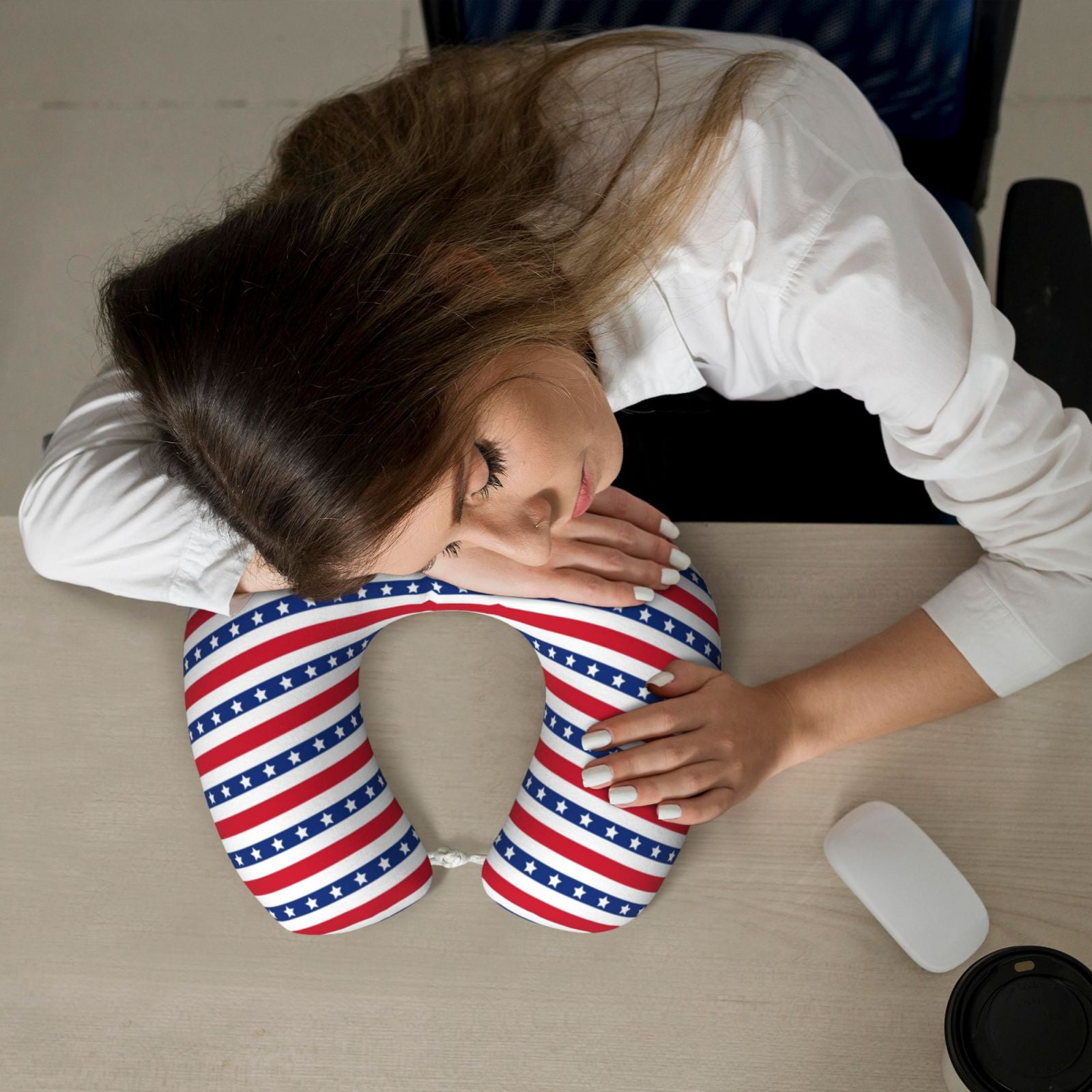 Xecao American Patriotic Stars And Stripes Print Memory Foam Cervical Neck Pillow Versatile U-Shaped Pillows for Home,Office,Camping,Travelling,Soft Washable Cover