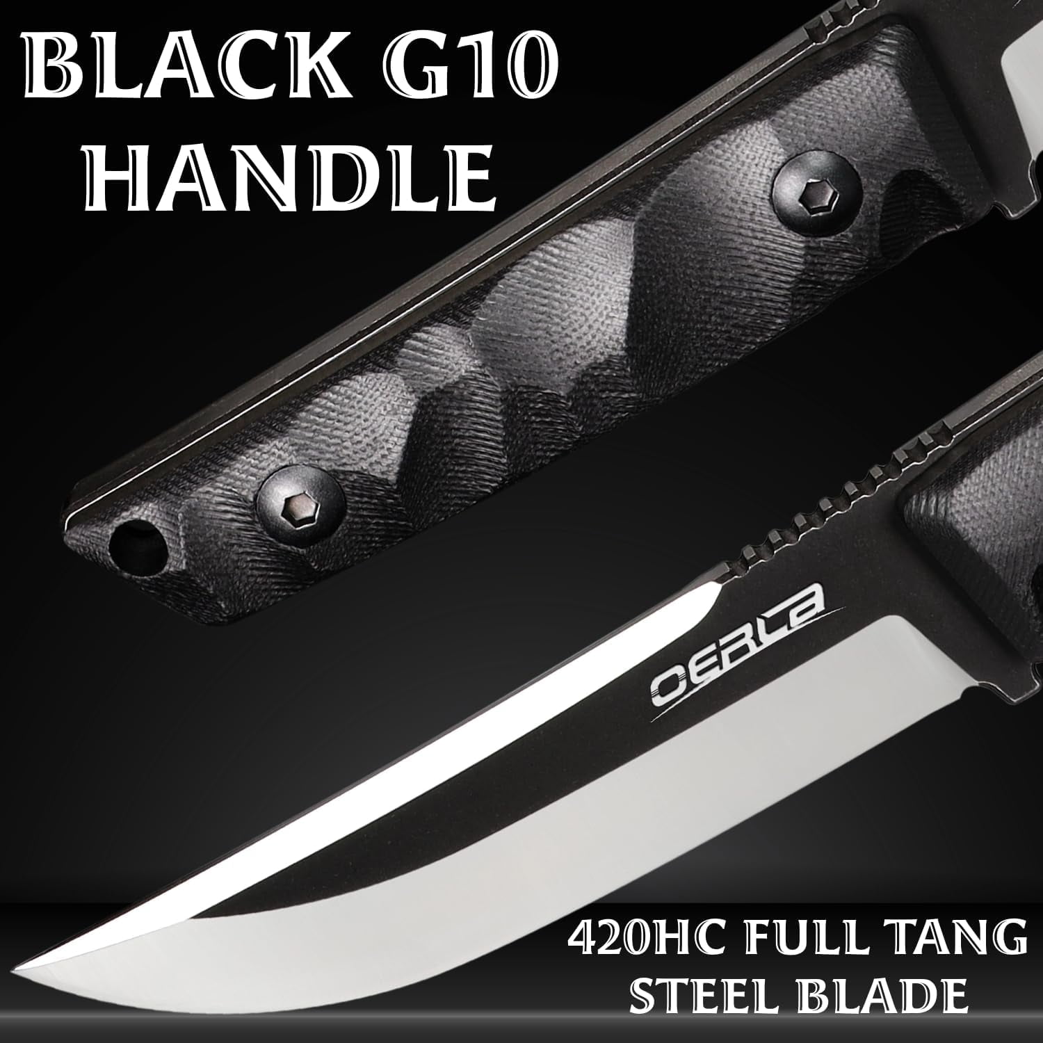 Oerla WS-0018 Tactical Fixed Blade Knife - 3.46in Razor Sharp Edge with Black G10 Handle Duty Belt Clip and Kydex Sheath