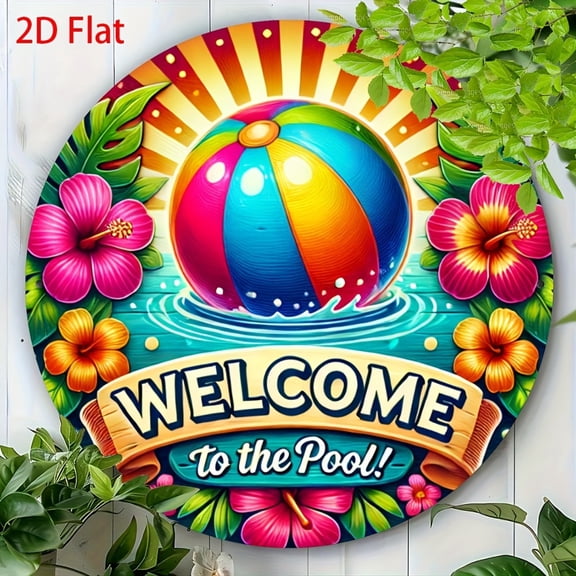 HELLOYOUNG Vintage Tropical Beach Pool Ball Metal Sign 8x8 Inch Retro Aluminum Wall Art Decor for Home Garden Man Cave Bar