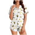 thumbnail image 2 of Dianli Womens Pajama Sets Fashion Casual Turndown Short Sleeve Blouse and Shorts Pajama Set Allover Bee Print Homewear Comfortable Four-Way Stretch Elastic Waist Stylish Loungewear Suit, 2 of 7