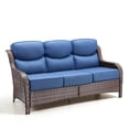 thumbnail image 2 of Jentlehouse Outdoor 3-Seat Patio Sofa Furniture, All-Weather Brown Wicker Couch with Deep Seat Anti-Slip Cushion, Blue, 2 of 7