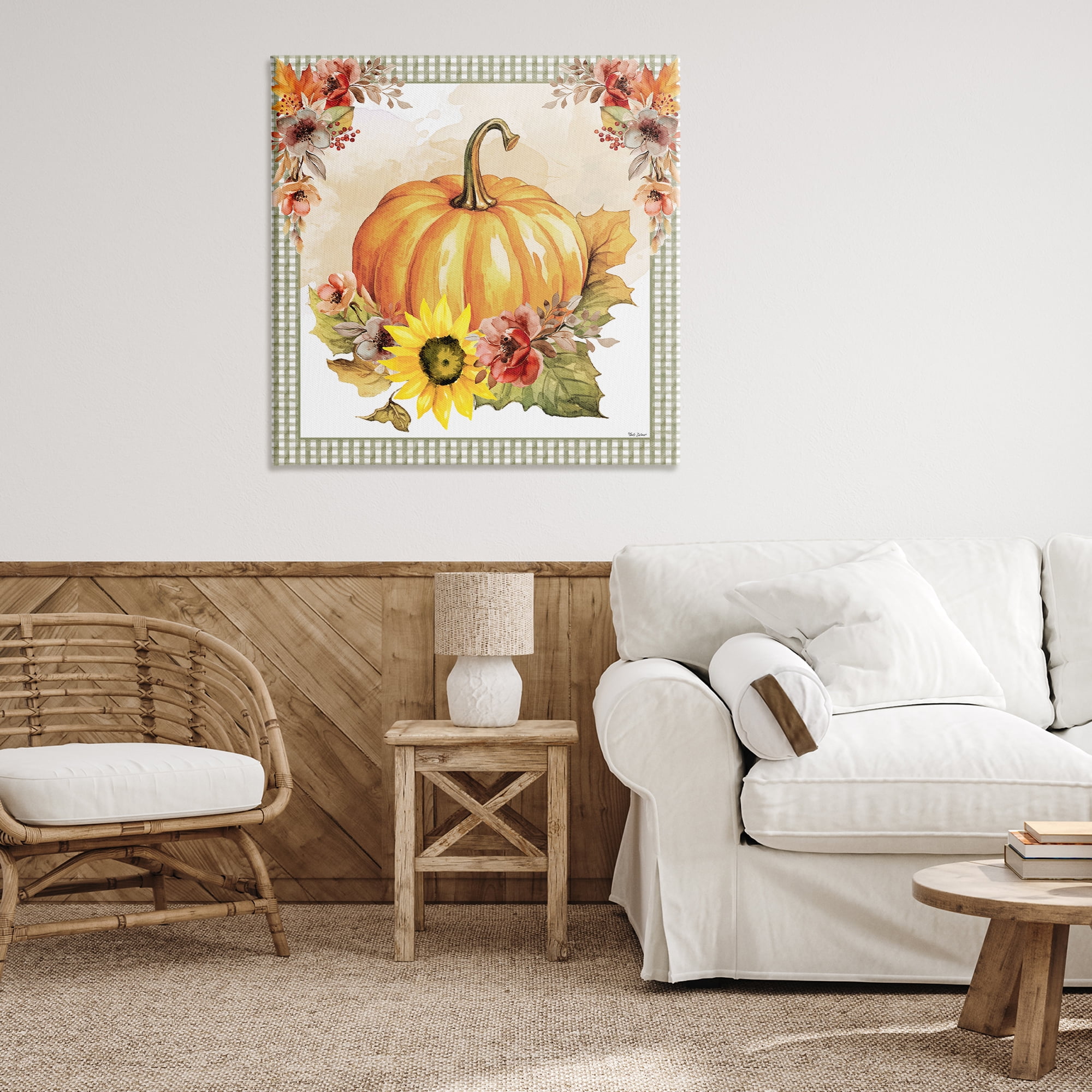 Stupell Industries Pumpkin with Flower Accent Botanical & Floral Painting Gallery Wrapped Canvas Art Prints Wall Art, 36 x 36