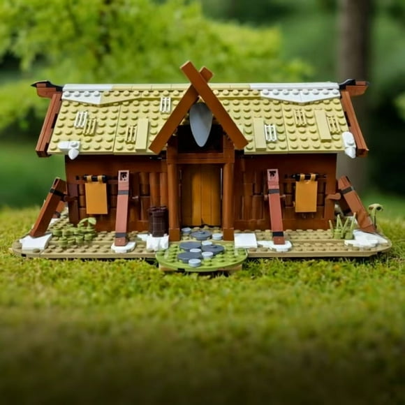MOC-102557 Viking Longhouse Ensemble de Blocs de Construction Modulaires Maison Médiévale Briques MOC Jouet