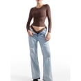 thumbnail image 1 of Gupgi Women Slim Crop Tops Solid Color Long Sleeve T-Shirts Casual Basic Tees, 1 of 5
