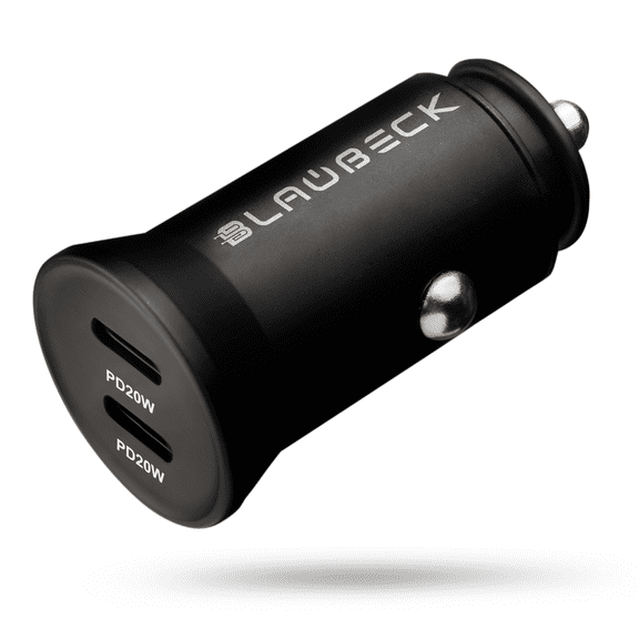 BLAUBECK 40W Dual Port USB-C Car Charger, QuickCharge Mini Aluminum Power Adapter