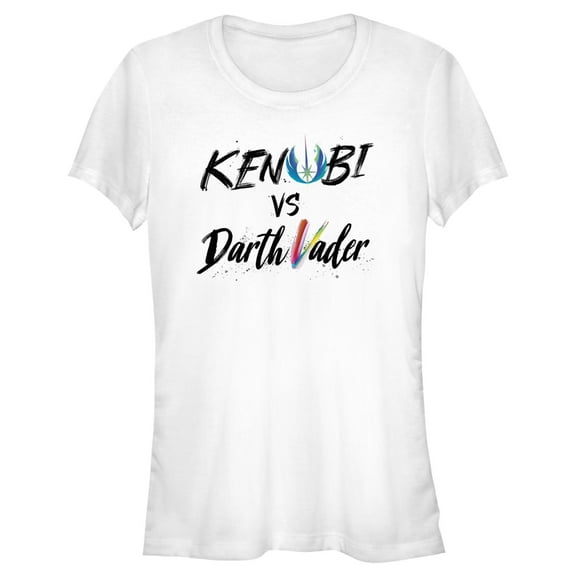 Junior's Star Wars: Obi-Wan Kenobi Darth Vader vs Kenobi Rainbow Text Graphic Tee White Large