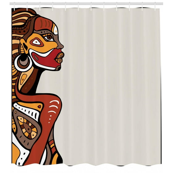 African Shower Curtain Profile Of Y Lady With Diffe On Her And Face Stylish Print Fabric Bathroom Set Hooks Multi