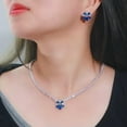 thumbnail image 3 of Chic Royal Blue CZ Flower Drop Earrings Necklace Jewelry Set for Brides Pageant, 3 of 9
