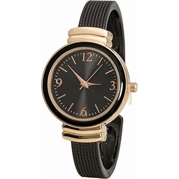 Blekon Collections Women's Analog Quartz Bracelet Watch, Classic Textured Stretch Cuff Bangle Watch, 33mm Alloy Case, Fashion Wrist Watch for Women, Fits 6-7 Inch Wrists