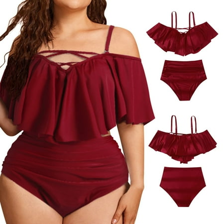 IDALL Bikini Sets Bathing Suit Bikini 2025 Swimsuit Women Swimwear Push Up Bikini Set Thong Tankini Bathing Suit Beach Wear Plus Size Swimsuit Womens Swimwear Red 4XL