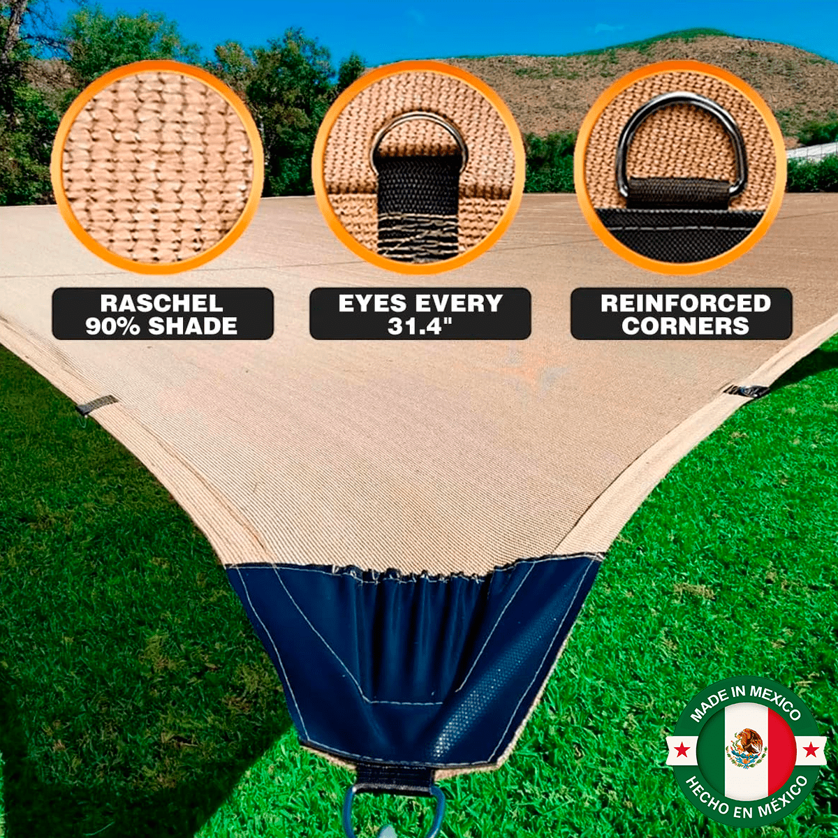 Hanlob Shade Mesh Raschel 90% Beige 12x12 Ft – Reinforced Polyethylene Net for Patio, Garden and Greenhouse