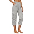 thumbnail image 3 of FUNUONY Cargo Capri Pants for Women Summer Casual Loose Capri Pants with Pockets Plus Size High Waisted Work Button Cropped Pant Lightweight Capri Pants Drawstring Straight Leg Hiking Cropped Pant, 3 of 9