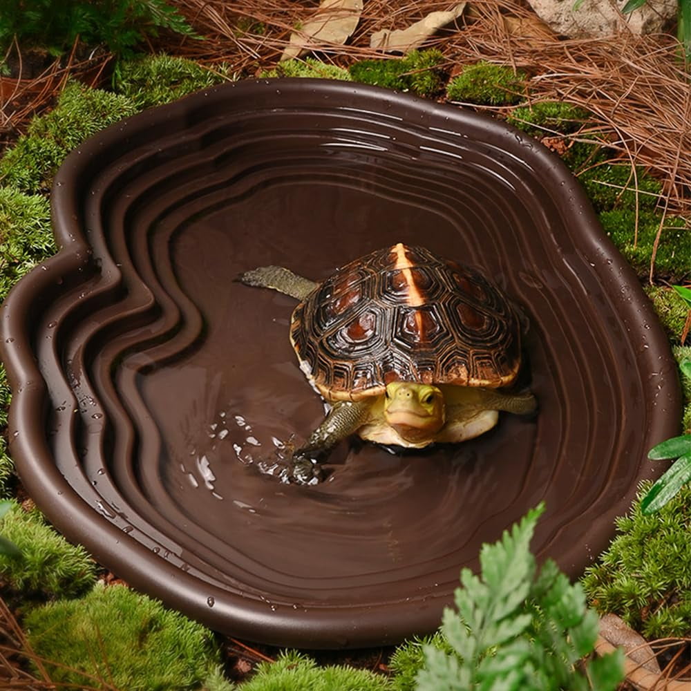 Extra Large Reptile Bathing Pool,Feeding Dish,with Ramp Aquarium Ornament for Gecko,Turtle,Lizard