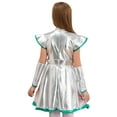 thumbnail image 2 of iiniim Kids Girl Shiny Metallic Space Alien Dress Cap Sleeve Tutu Dress with Arm Sleeve Halloween Party Dress Up Green 10, 2 of 7