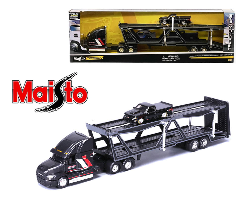 Maisto, Transporter Open Trailer, Black, 1:64 Scale Diecast Model