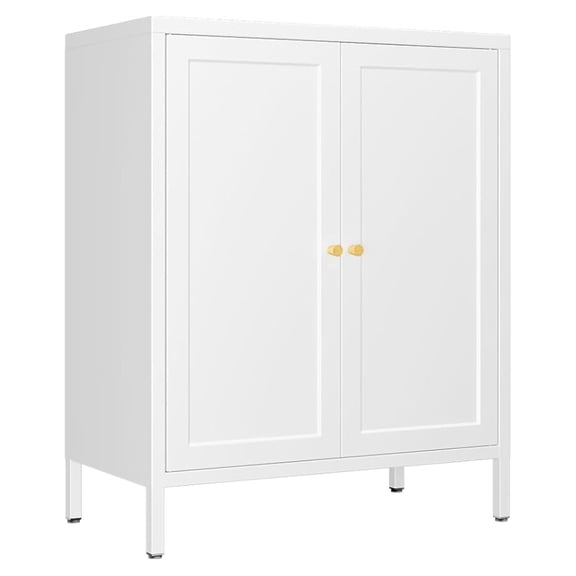 Small 2 Transparent Door Metal Storage Side Buffet Cabinet for Bed Room,Living Room,Entryway,Hallway,Home,Hotel,Office,Garage,Kitchen,1 Removable Shelf. (Square Door, White)
