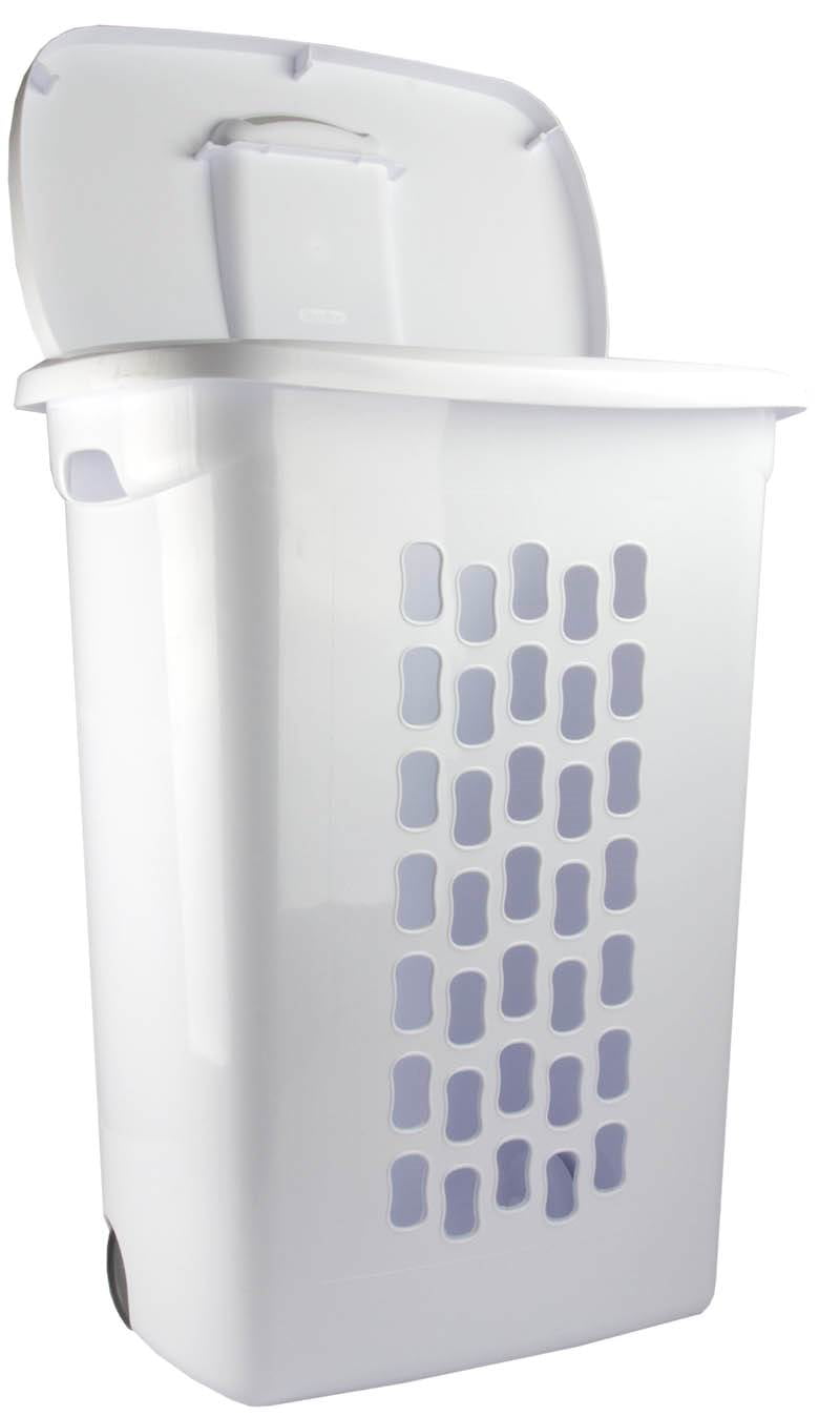 Sterilite Laundry Hamper with Lift-Top and Wheels, White (3 Pack) - 1