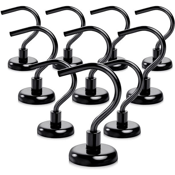 10Pack Black Magnetic Hook, 50LBS Heavy Duty Strong Neodymium Magnetic Hooks,  Magnet Hook for Curtain, Refrigerator Magnet Hooks，for Home, Kitchen,  Workplace - 50LBS-10pack 