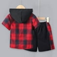 thumbnail image 3 of Gerichy Toddler Boys Outfits Short Sleeve Prints Tops Pants Child 2Pcs Set Track Suits For Kids Summer Boys Plaid Lapel Cotton Cardigan Pants Plaid Color Hooded Boys Suit, 3 of 7