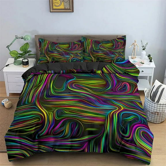 3D Printed Geometric Bedding Set Soft Single King Psychedelic Abstract Duvet Cover Microfiber Quilt Cover With Pillowcases