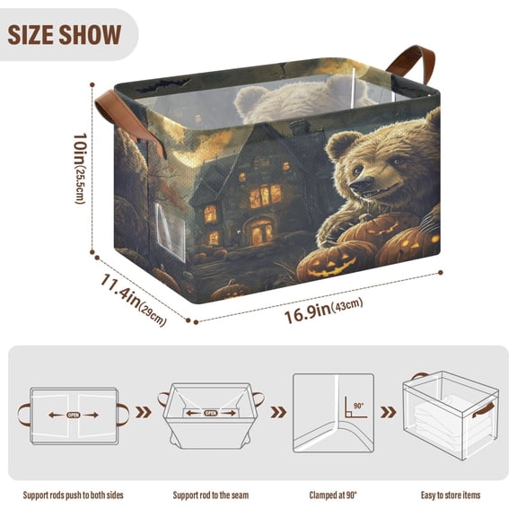 BZSMCE Collapsible Fabric Cube Storage Bins Halloween Bear Design Pattern Storage Box