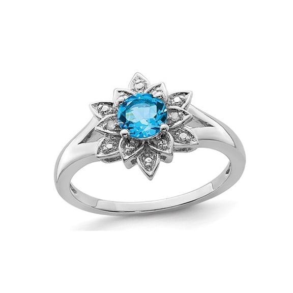 3/5 Carat (Ctw) Blue Topaz Flower Ring in Sterling Silver