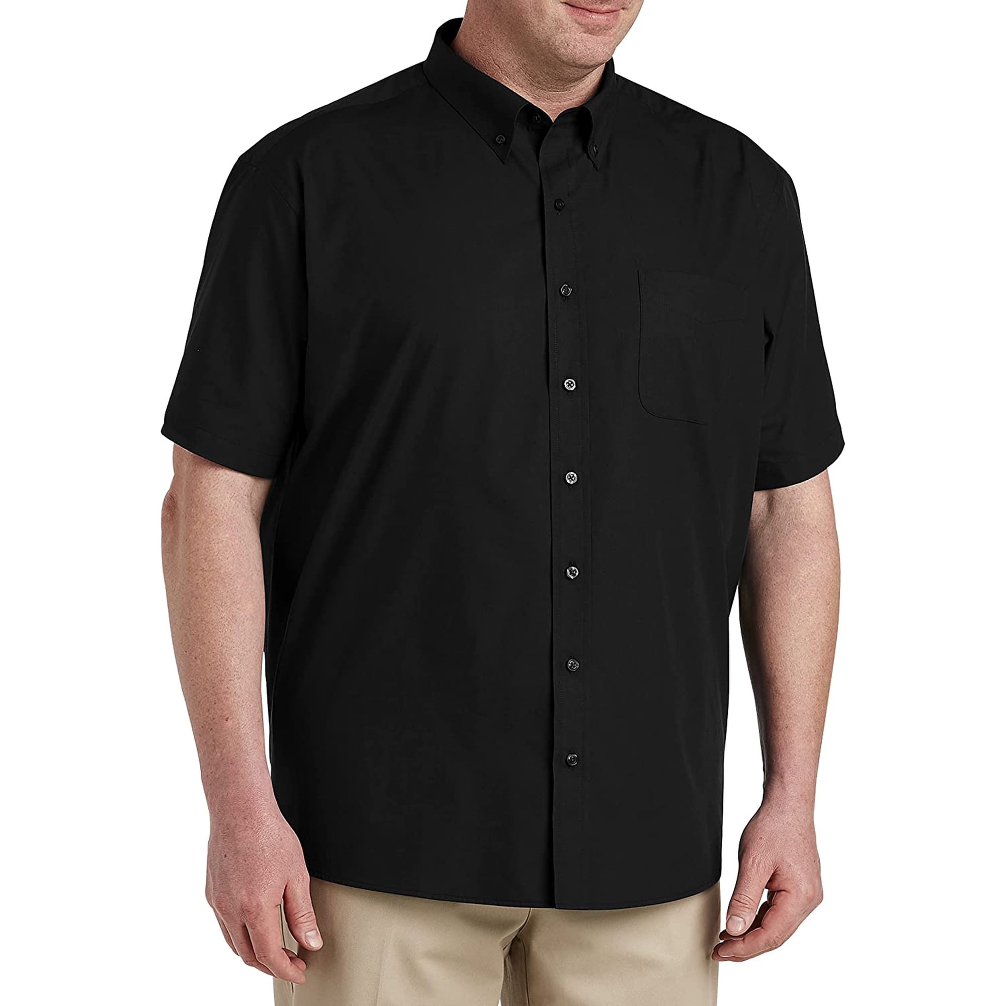 Big and Tall Essentials by DXL Men's Poplin Short-Sleeve Sport Shirt, Black, 2XLT
